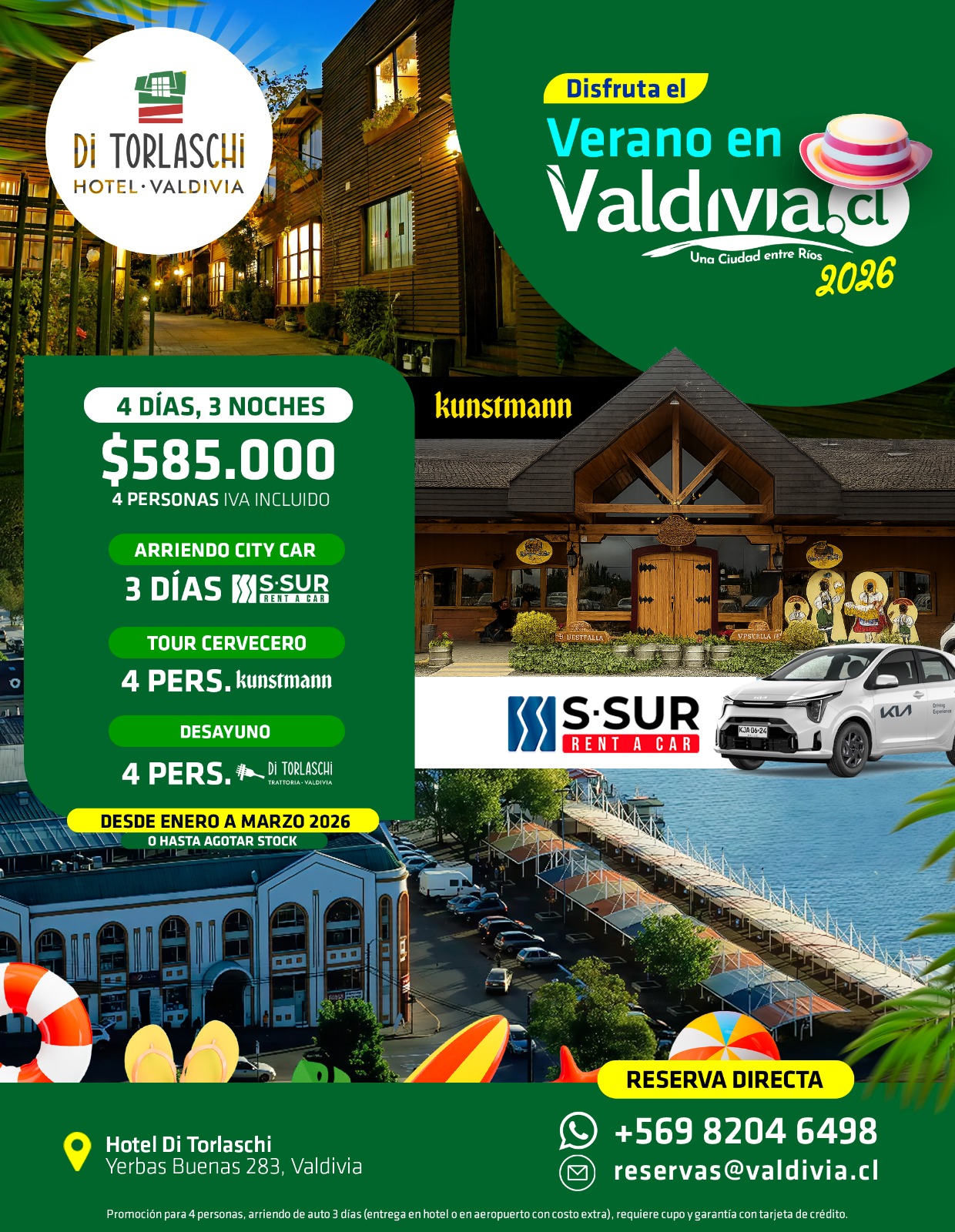 Valdivia para 4 pasajeros en  Departamentos Di Torlaschi